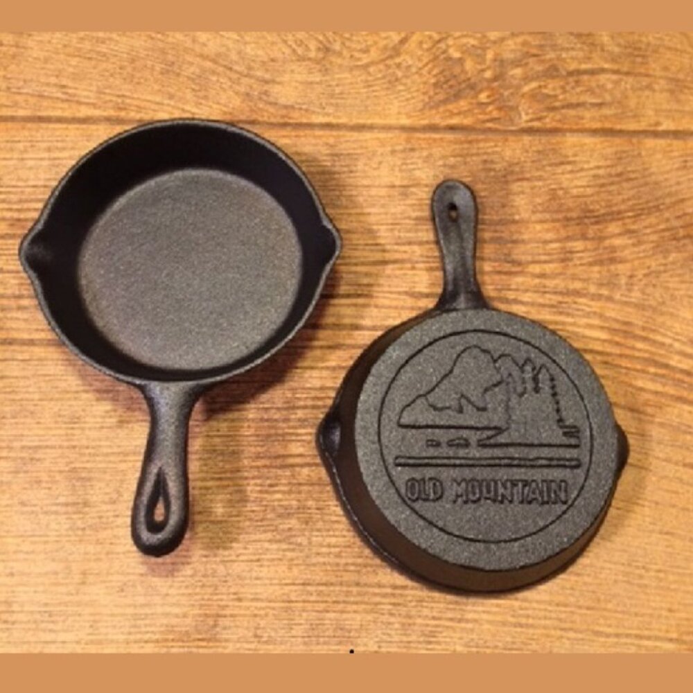 Two (2) Old Mountain Cast Iron Mini Skillet Spoon Rest 4 1/2" wide Two (2) 10137